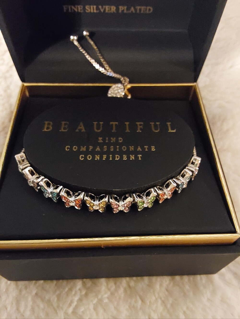 🌺 NIB Brilliance Multi-Color Butterfly Bracelet - Silver Plated Women’s Jewelry - Picture 2 of 7